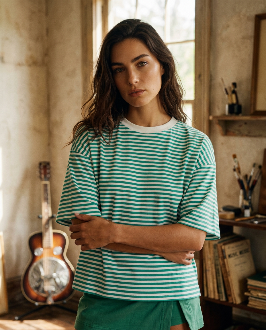 AI Editorial - Free People Stripe Tackle Tee