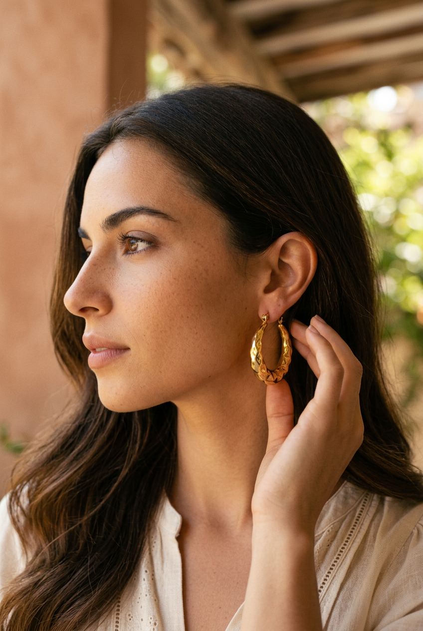 AI Editorial - Hollow Wrinkled Shape 18K Gold Plated Ss Hoop Earrings