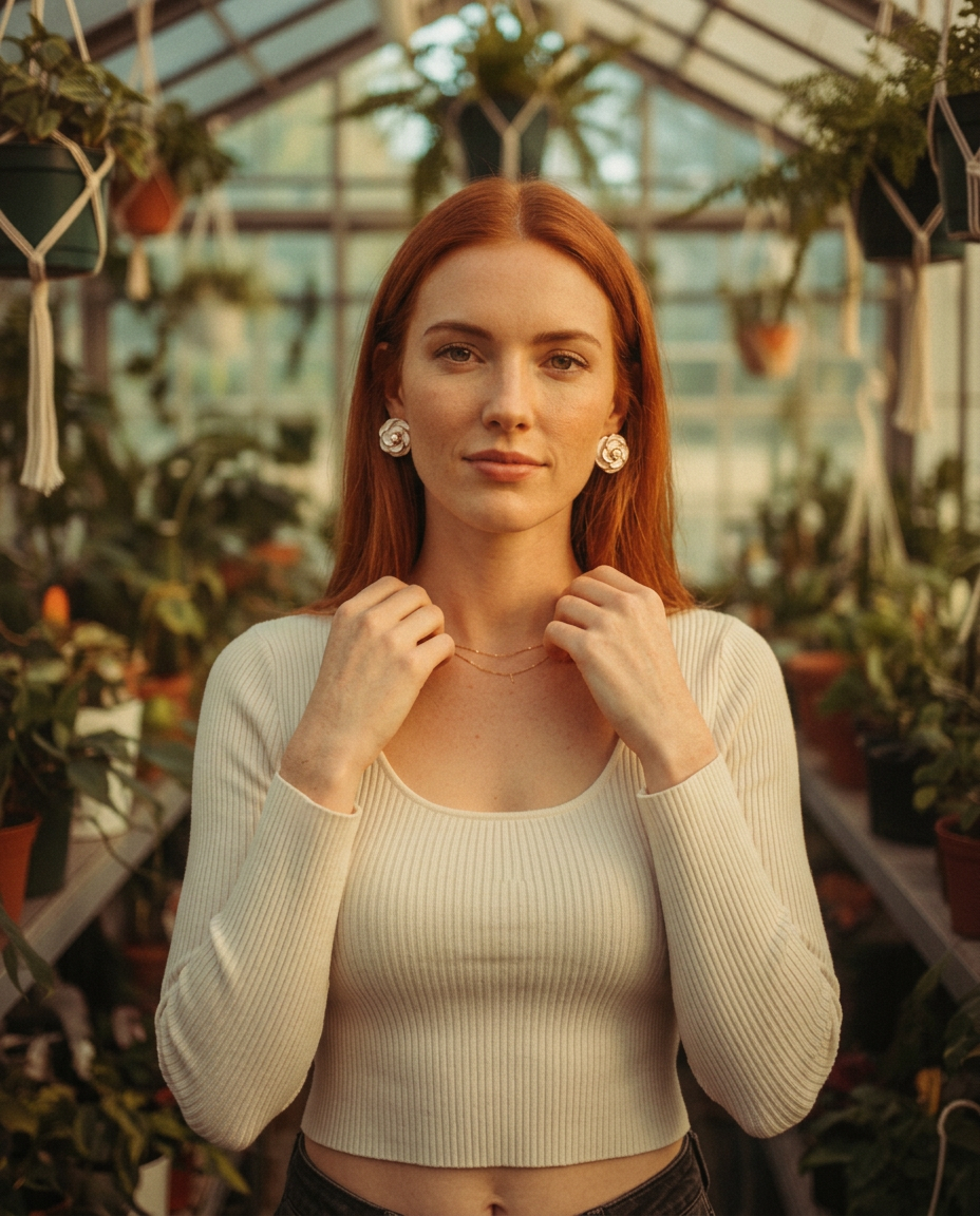 AI Editorial - Gold Flower Pearl Stud Earrings