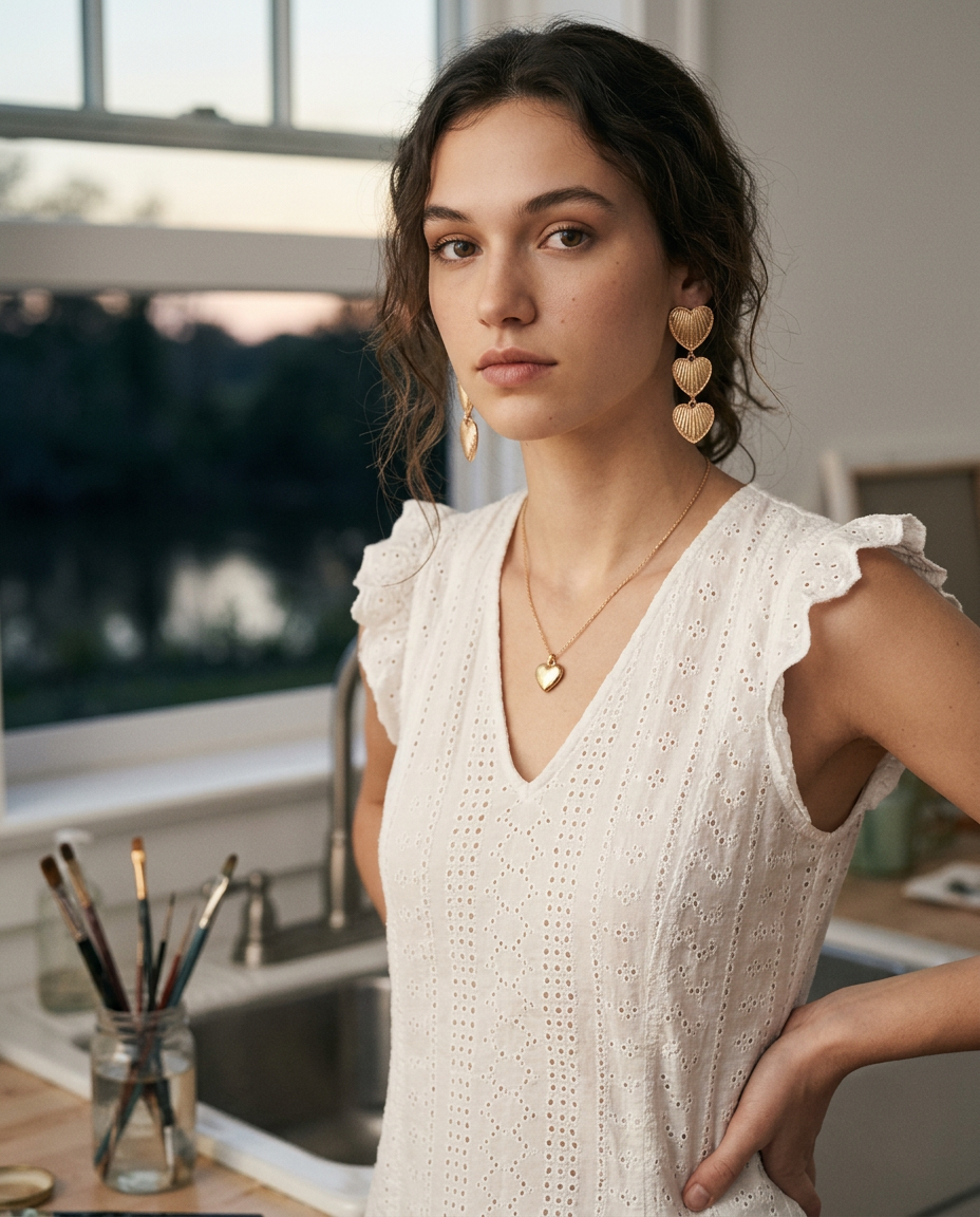 AI Editorial - Three Heart Drop Etched Titanium Post Earrings