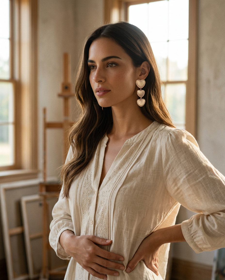 AI Editorial - Three Heart Drop Etched Titanium Post Earrings
