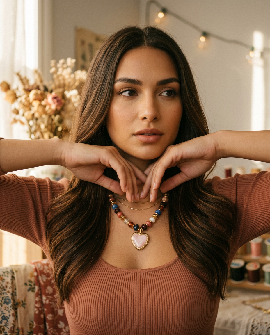 AI Editorial - Trending Handmade Chunky Beaded Charm Necklace