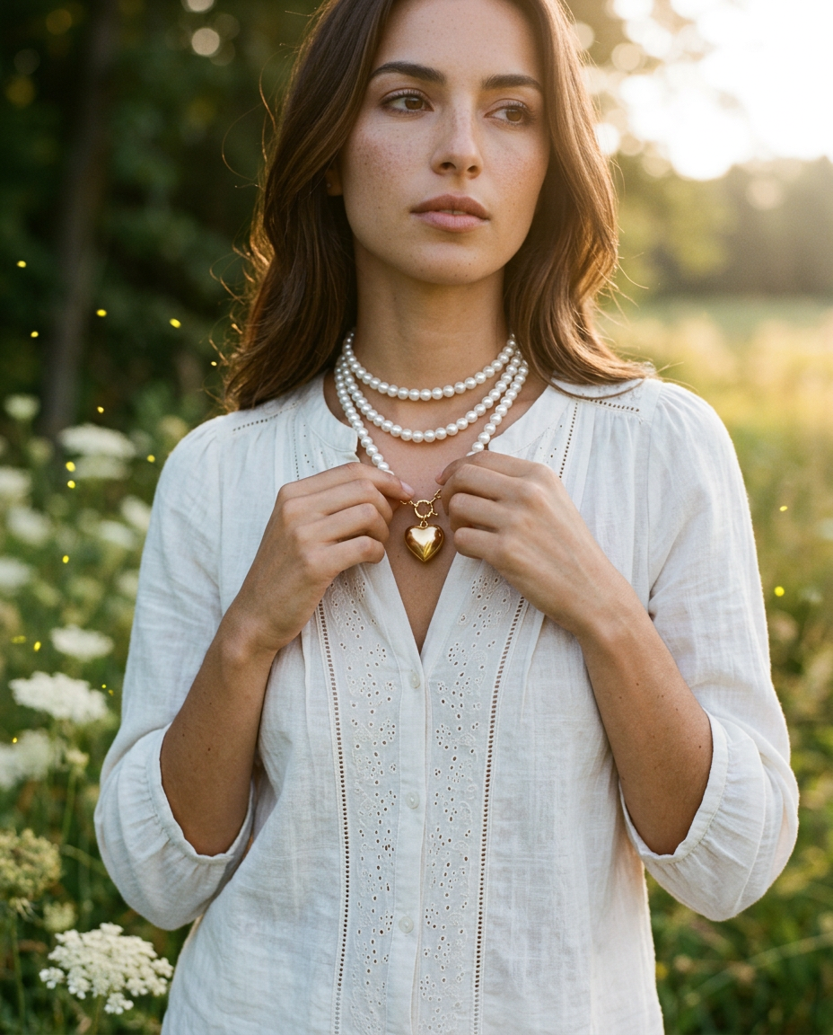 AI Editorial - Multi Wrap Pearl Beaded Heart Charm Necklace