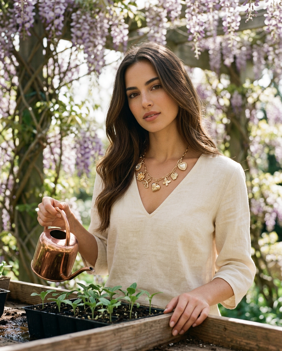 AI Editorial - Charm Necklace-Bow Heart Rhinestone Flower