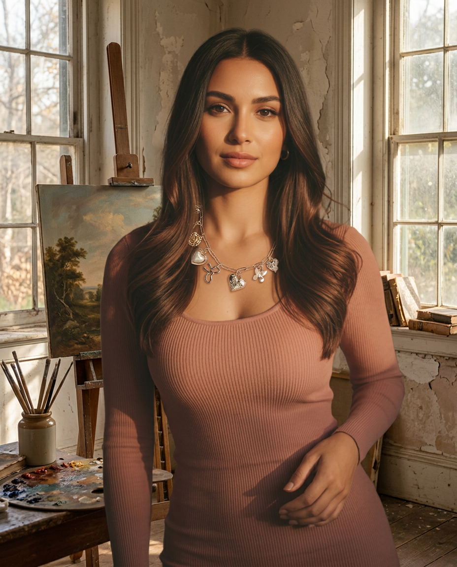AI Editorial - Charm Necklace-Bow Heart Rhinestone Flower
