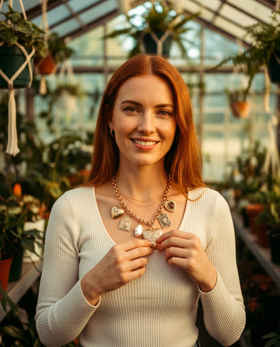 AI Editorial - Charm Necklace-Bow Heart Rhinestone Flower