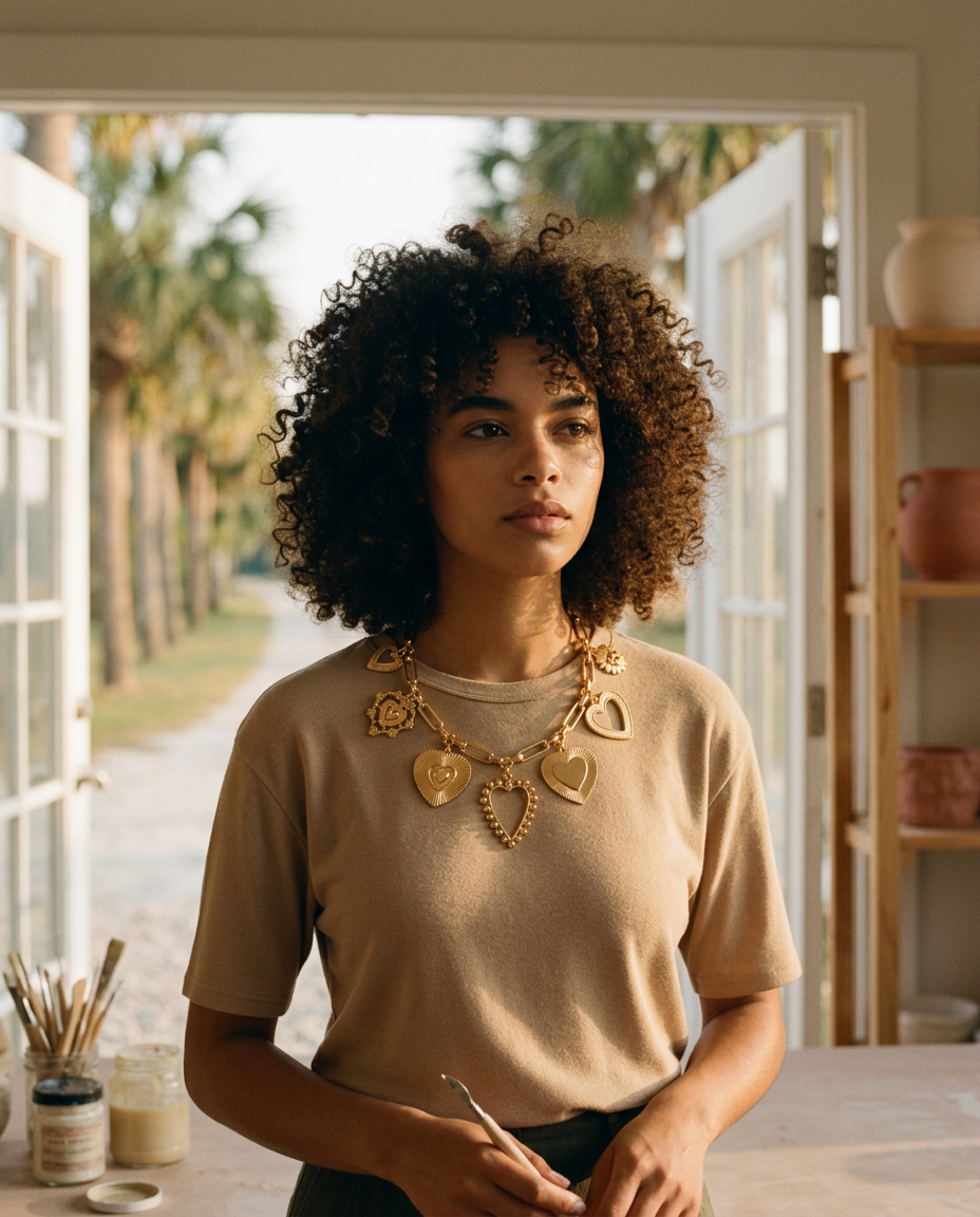 AI Editorial - Charm Necklace-Multi Bold Heart Charm Necklace
