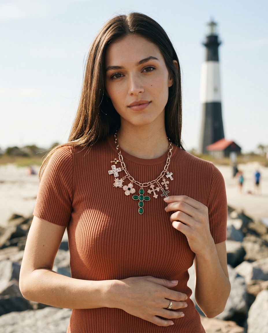 AI Editorial - Charm Necklace-Multi Cross Charms Necklace