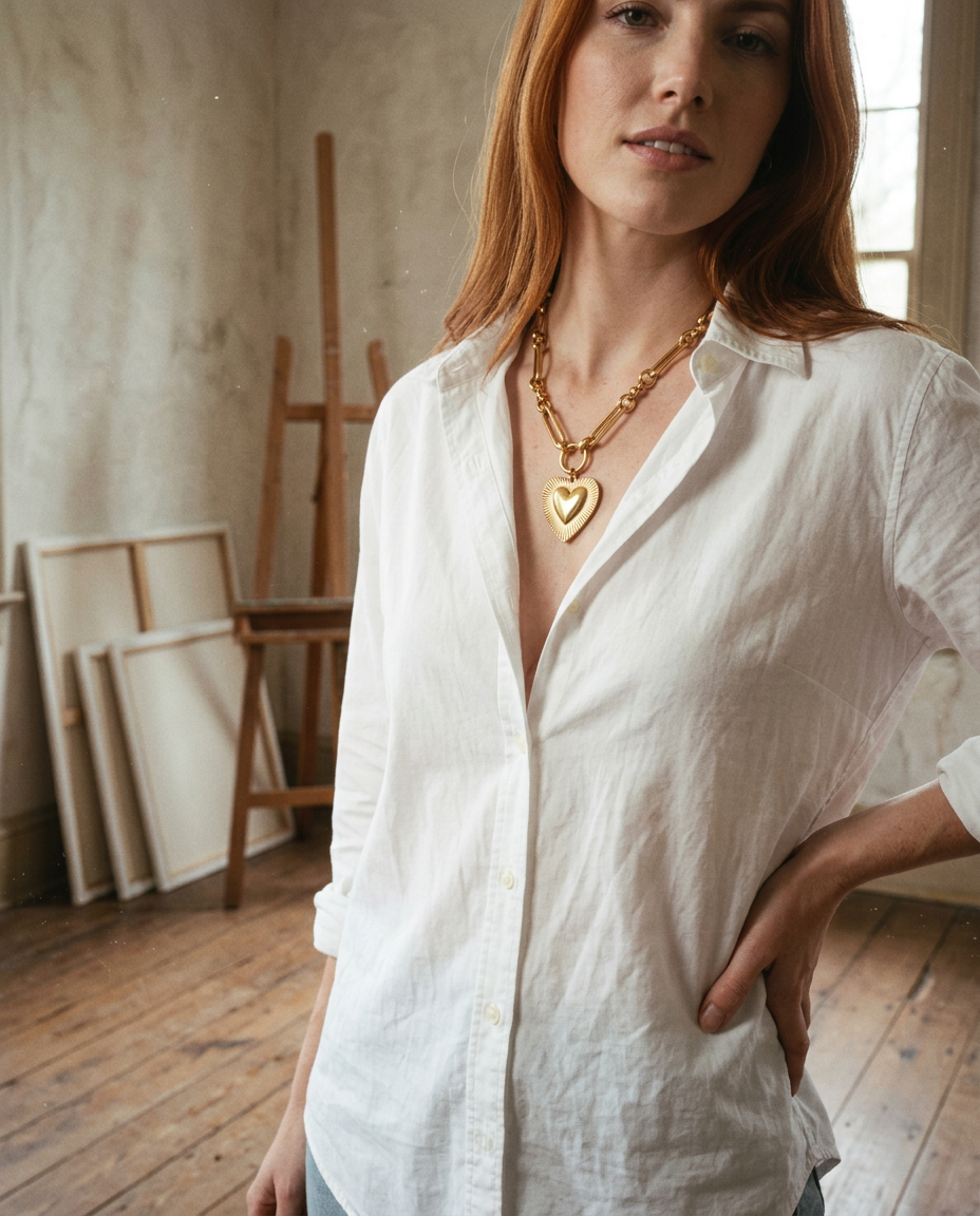 AI Editorial - Etched Heart Chunky Chain Statement Necklace