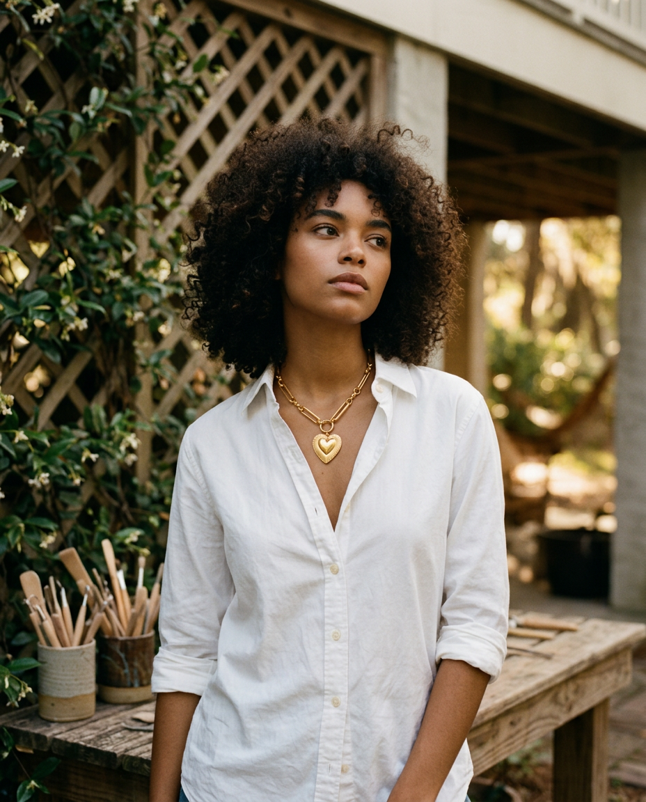 AI Editorial - Etched Heart Chunky Chain Statement Necklace