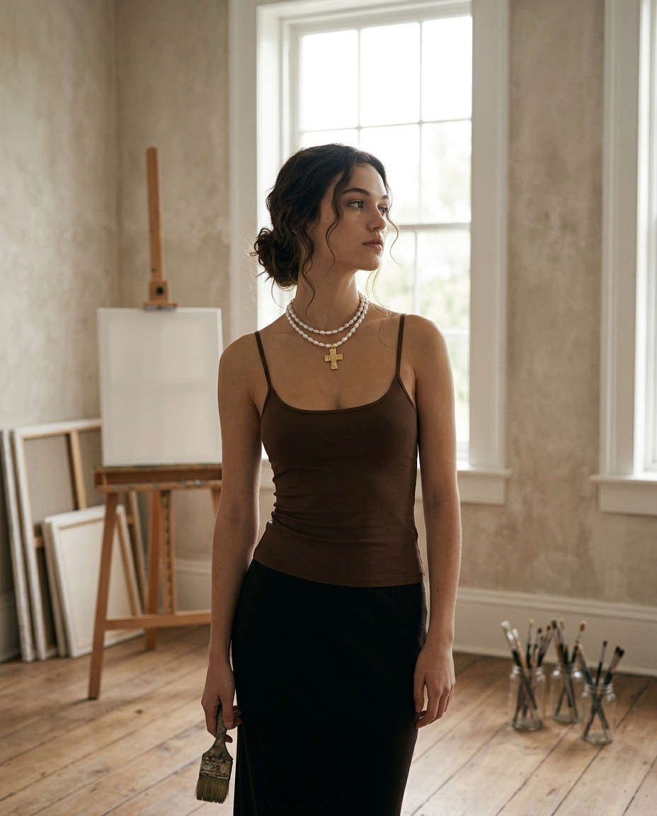 AI Editorial - Lustrous Pearl Beaded Layered Cross Necklace