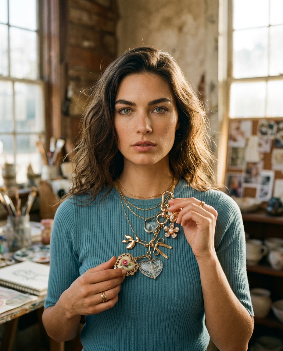 AI Editorial - Porcelain Lace Heart Floral Bag Charm