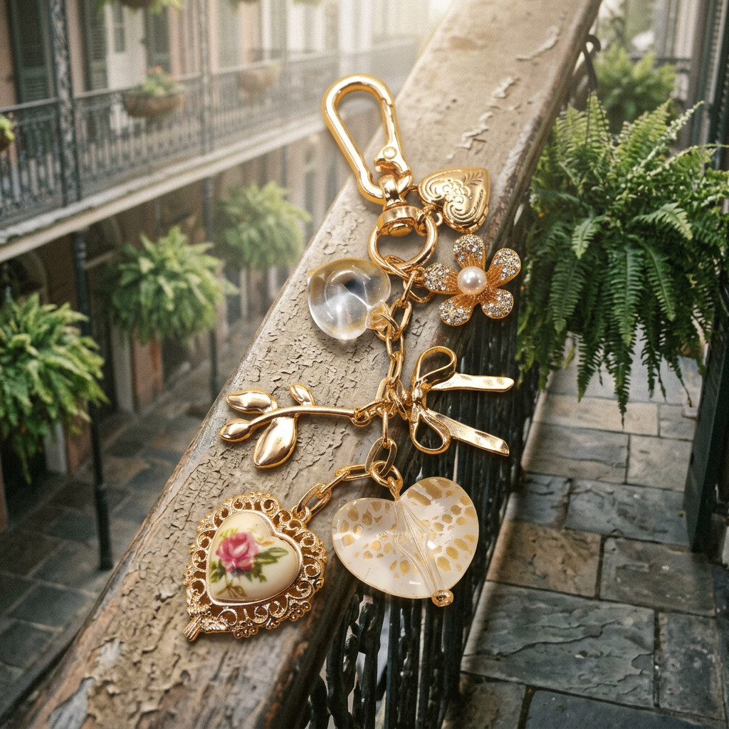 AI Editorial - Porcelain Lace Heart Floral Bag Charm