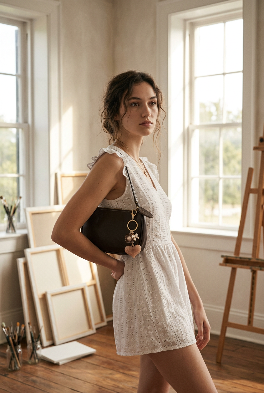 AI Editorial - Bag Charm Key Chain-Swirl Heart Peral Floral Bow
