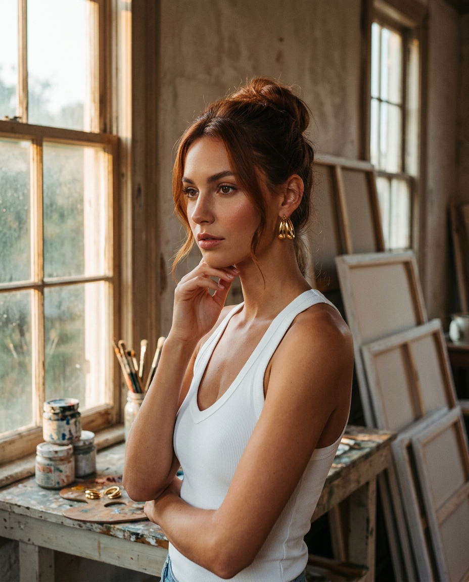 AI Editorial - Glossy U-Shaped Hollow 18K Gold Plated Ss Hoop Earrings