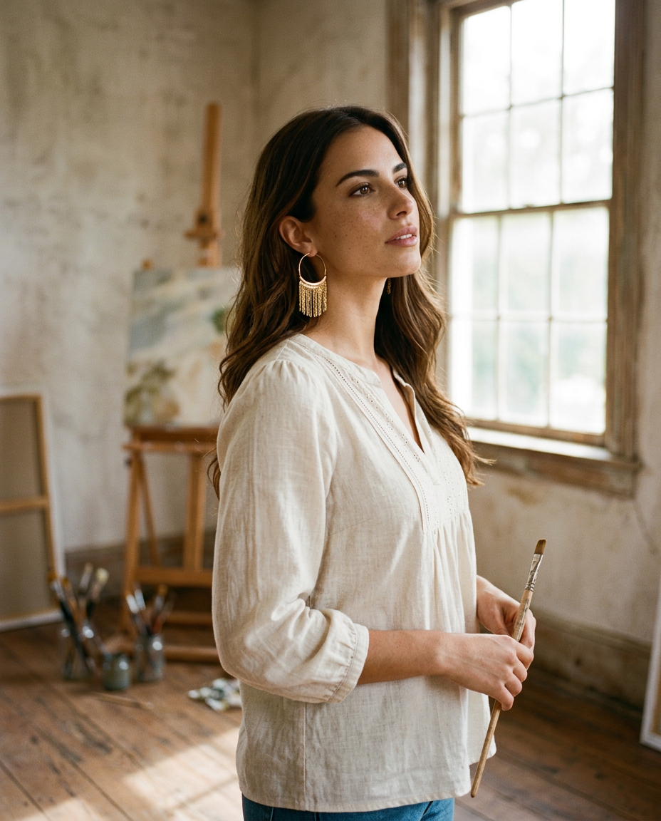 AI Editorial - Gold Plated Metal Chain Tassel Hoop Earrings