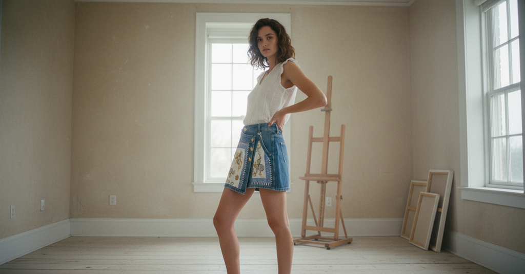 AI Editorial - OOAK Fendi Scarf Denim Skort