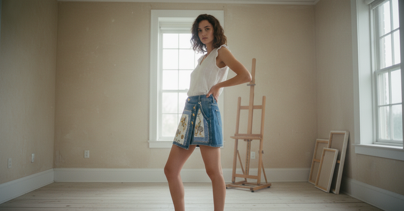 AI Editorial - OOAK Fendi Scarf Denim Skort