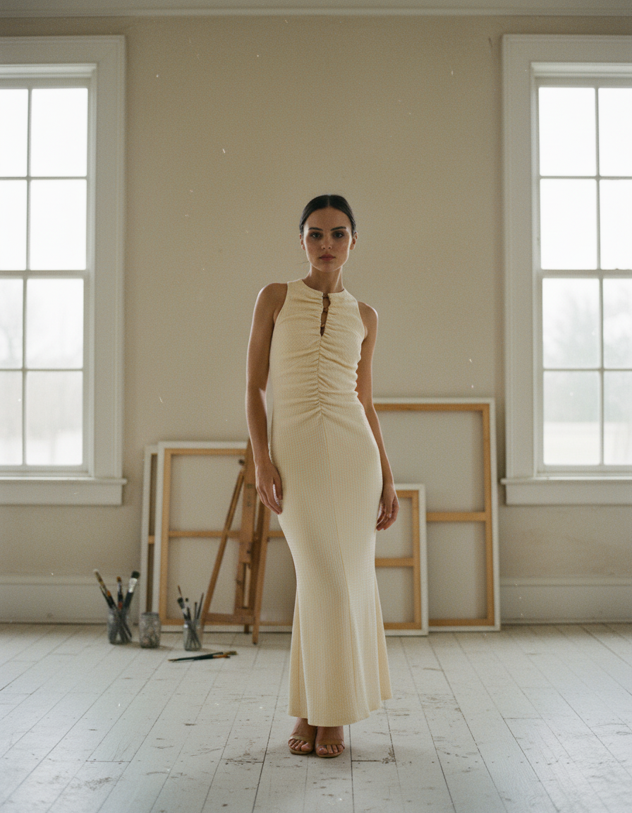 AI Editorial - Center Front Keyhole Bead Maxi Dress