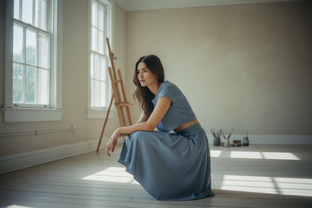 AI Editorial - Chambray Boat Neck Boxy Crop Top