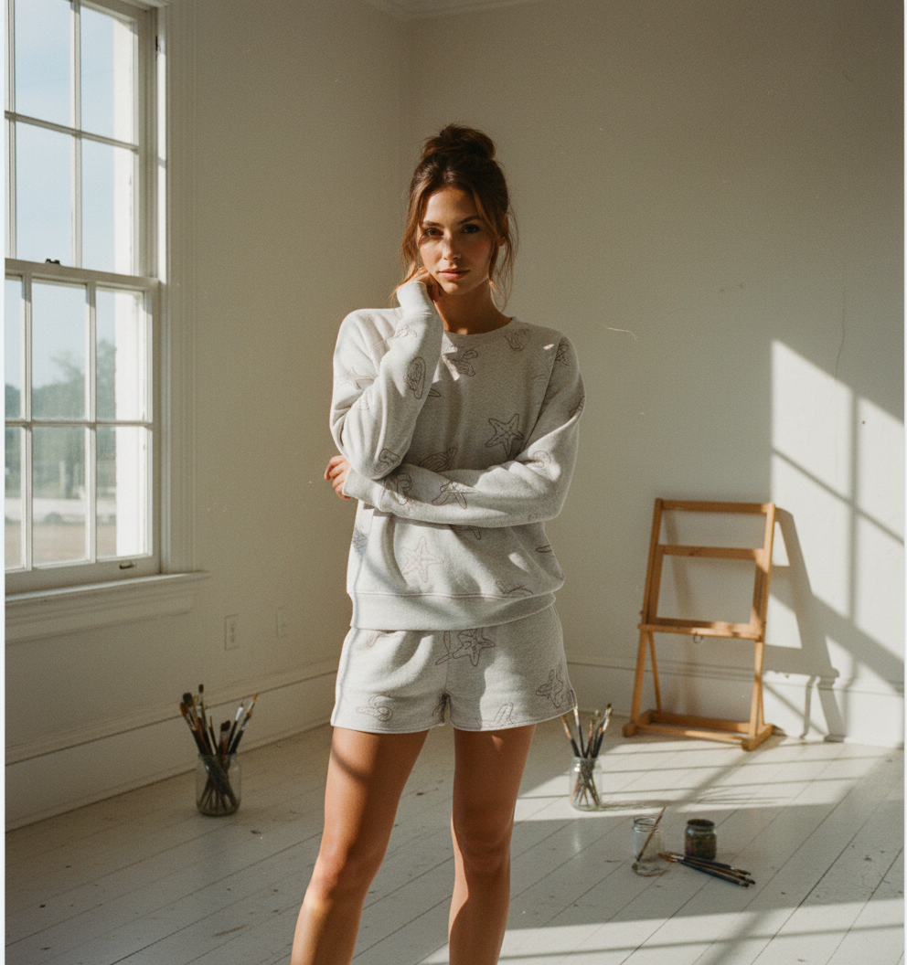 AI Editorial - Sea Motif Crew Neck Knit Top