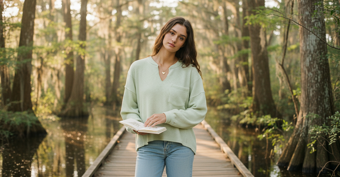 AI Editorial - Split Neck Raw Edge Long Sleeve Ribbed Top