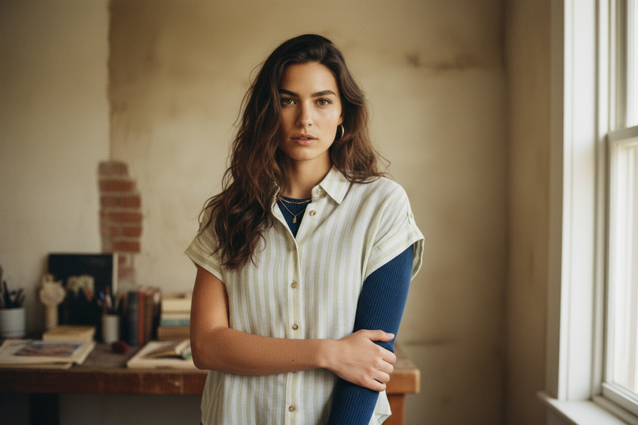 AI Editorial - Striped Lightweight Woven Top