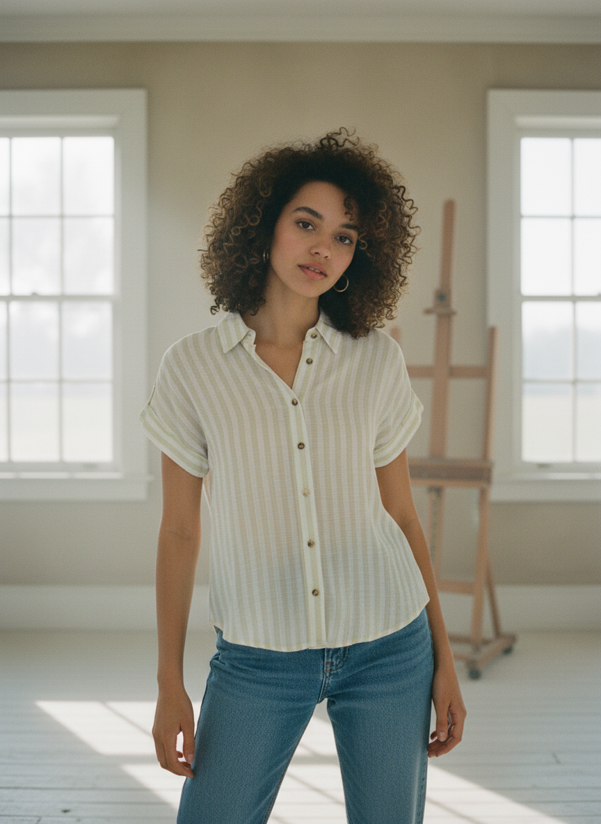 AI Editorial - Striped Lightweight Woven Top