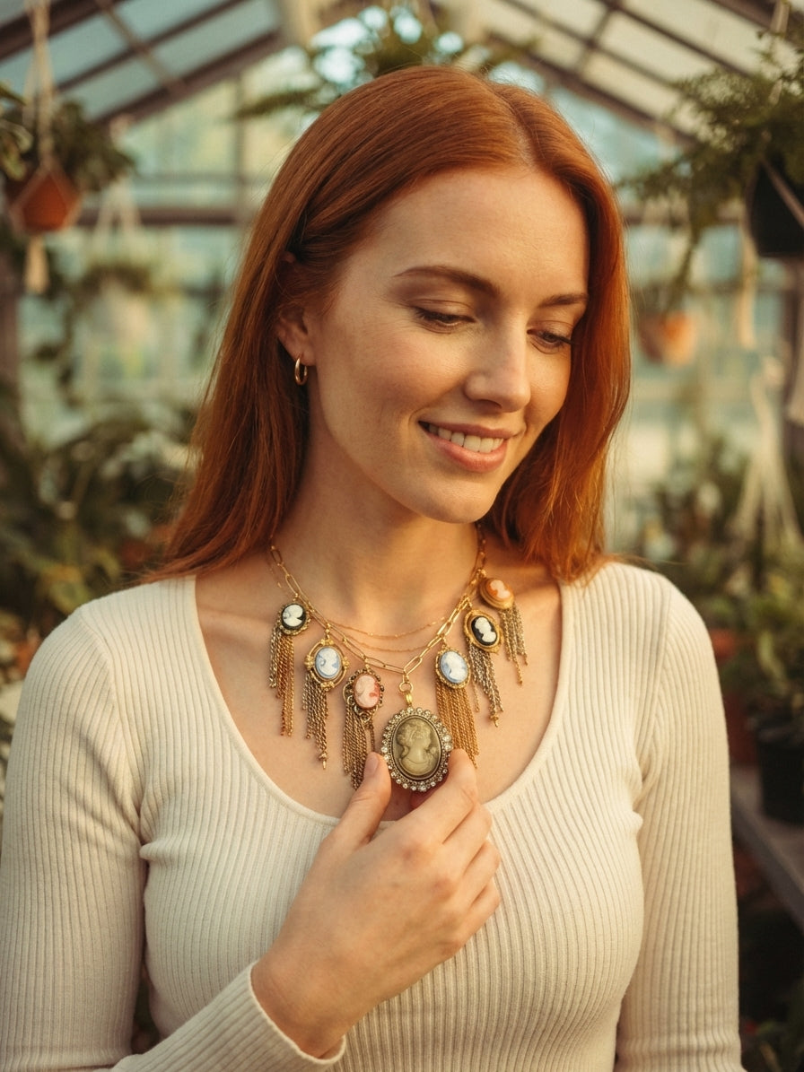 AI Editorial - OOAK Vintage Cameo Charm Necklace