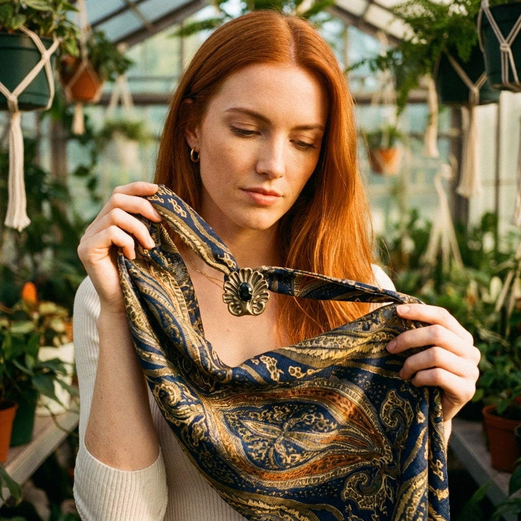 AI Editorial - OOAK Silk Scarf and Vintage Clip Necklace
