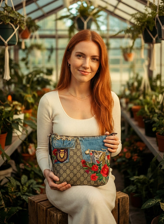 AI Editorial - OOAK Vintage Gucci Upcycled Bear Charm Purse