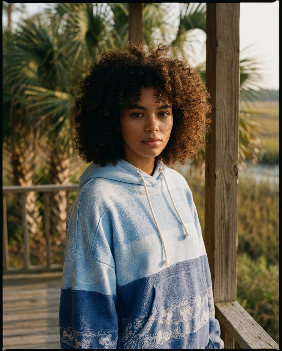 AI Editorial - FREE PEOPLE FINAL CALL LOGO BANDANA PRINT HOODIE
