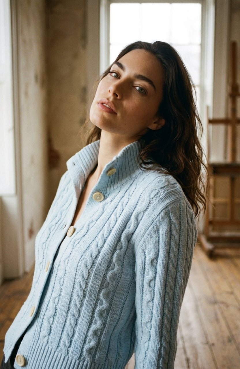AI Editorial - FREE PEOPLE CABLE COLLAR CARDI