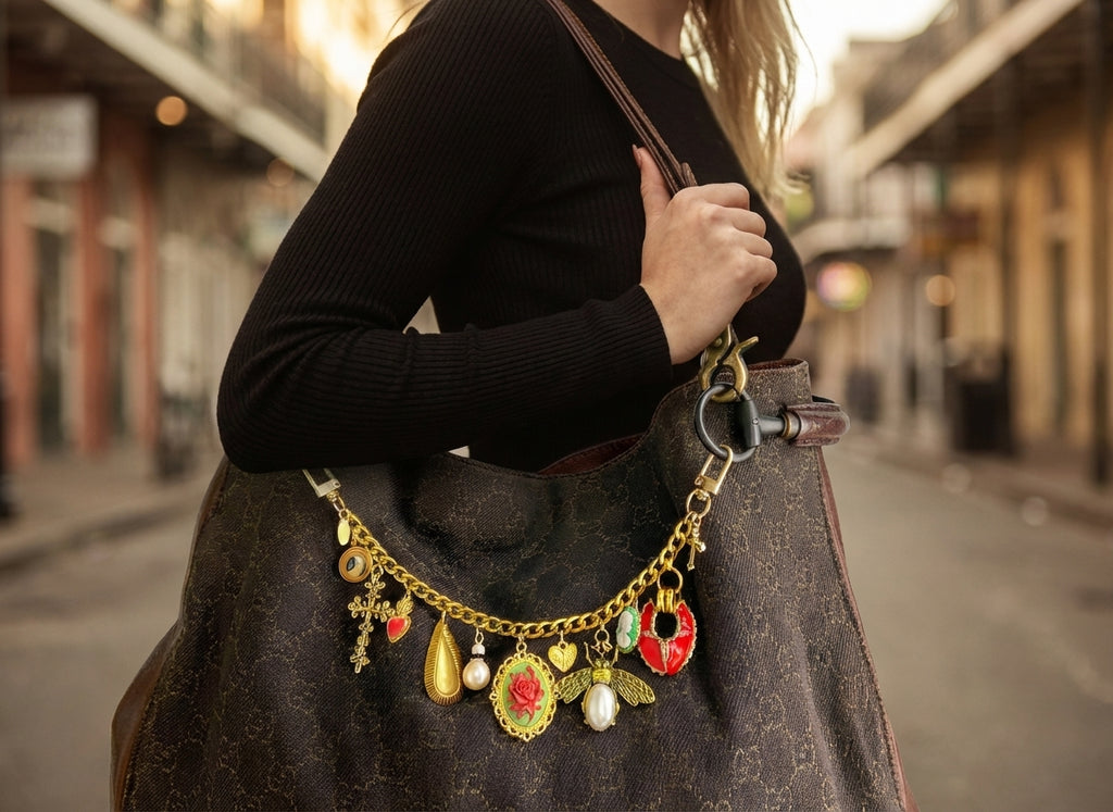 AI Editorial - OOAK VINTAGE DARK BROWN GUCCI WITH CHARM BAG CHAIN