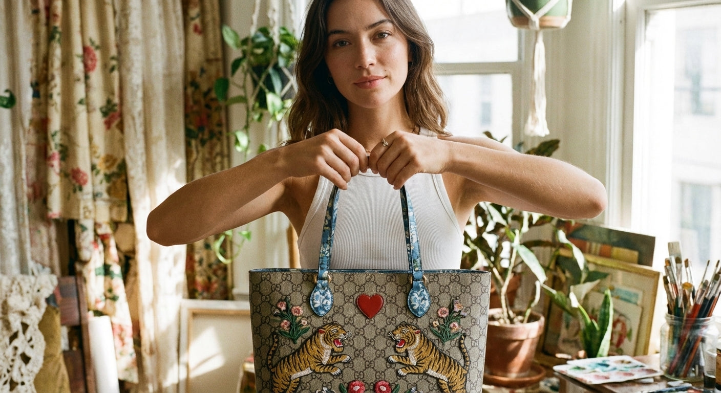 AI Editorial - OOAK VINTAGE GUCCI PURSE WITH FLORAL TIGERS