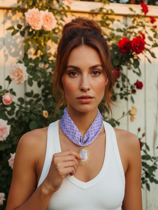 AI Editorial - OOAK Cameo and Silk Tie Scarf Necklace