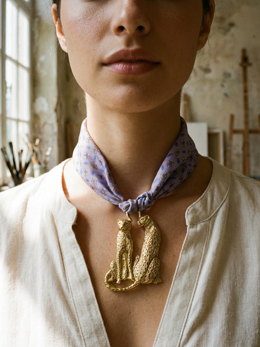 AI Editorial - OOAK Silk and Leopard Scarf Necklace