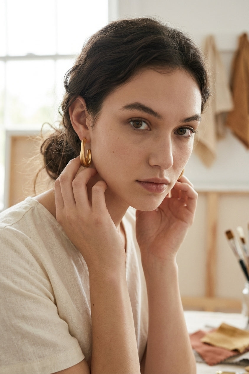 AI Editorial - Large Layered Brushed Metallic Hoop Earrings
