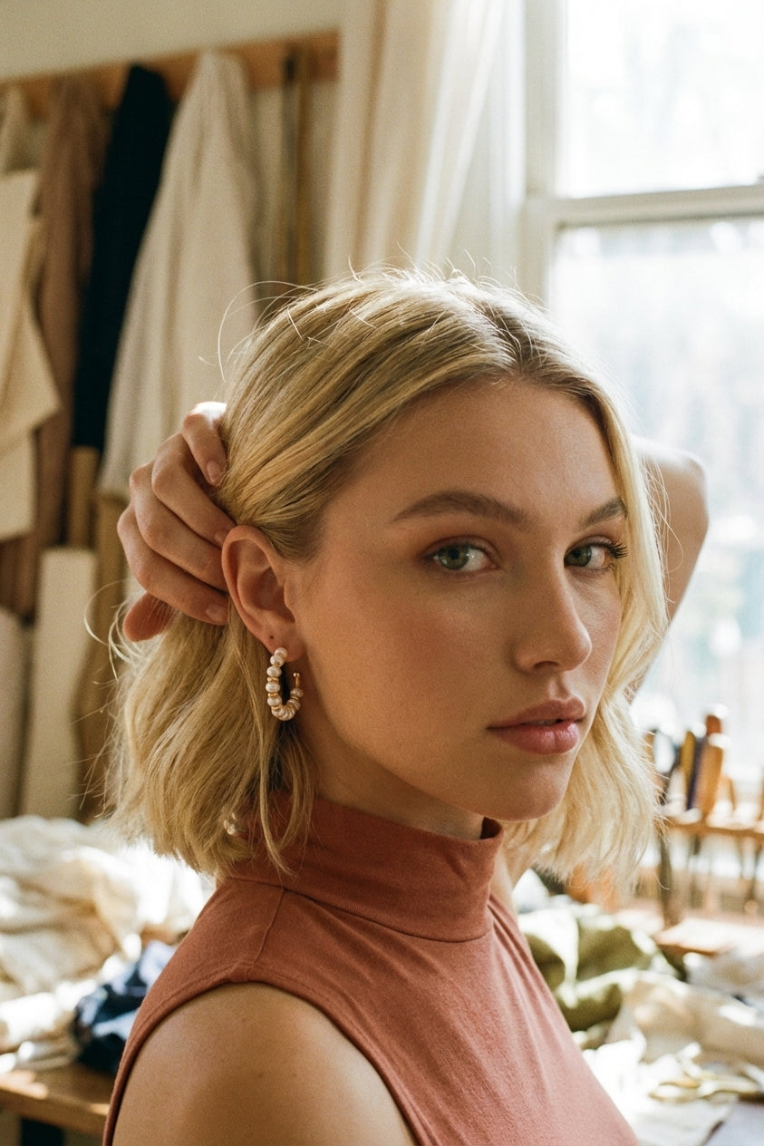 AI Editorial - Pearl Beaded Hoop Earrings