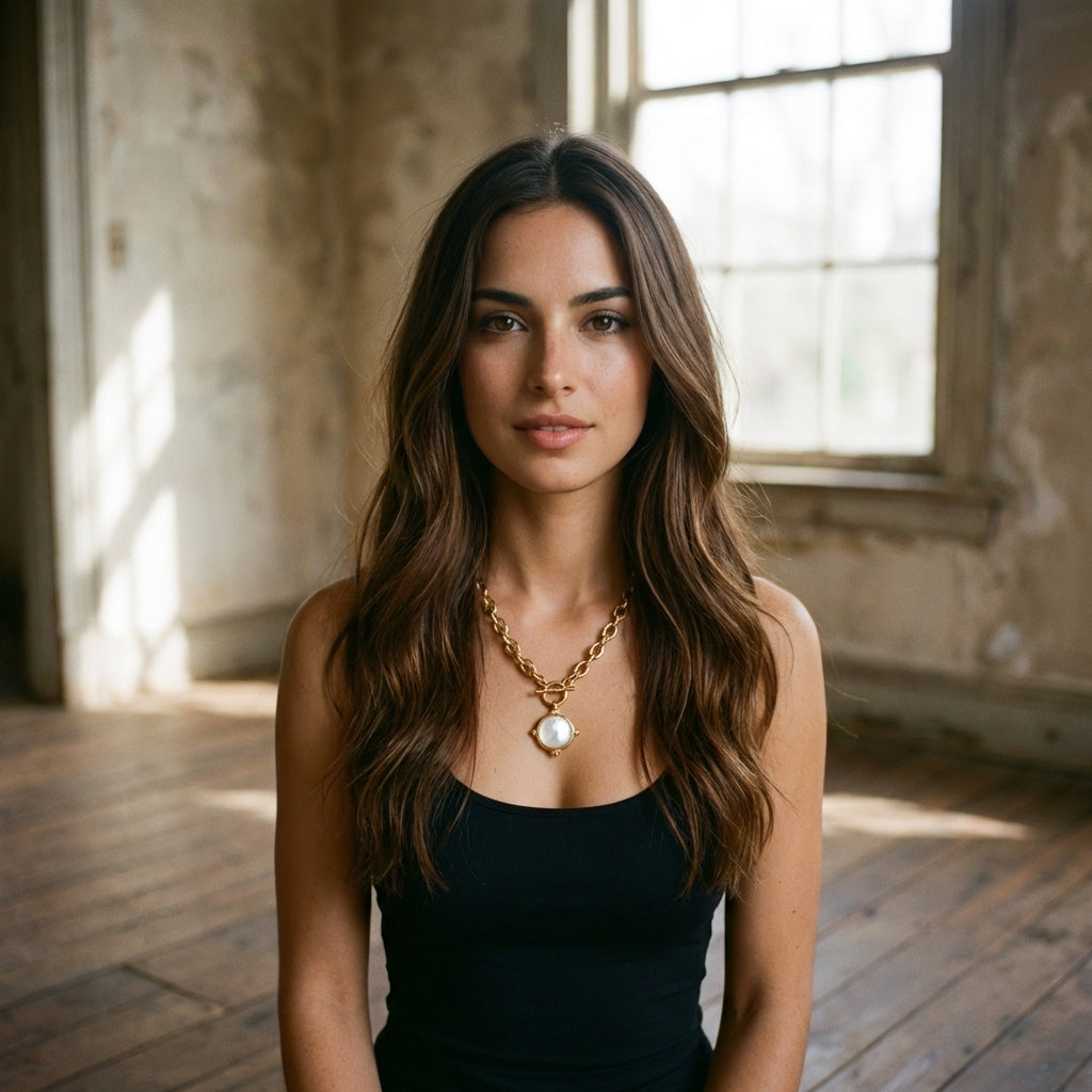 AI Editorial - Faceted Round Pendant Toggle Chain Necklace