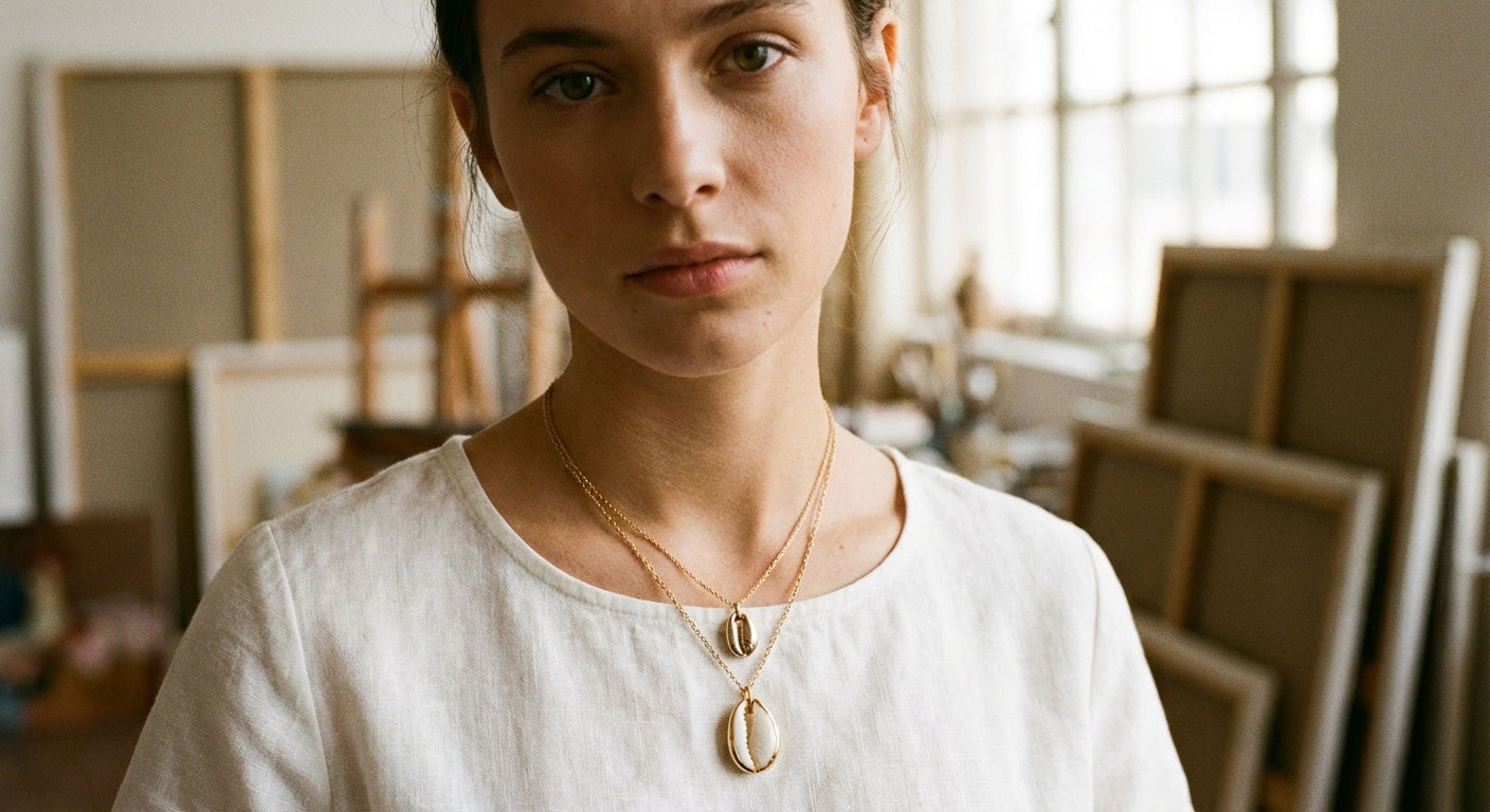 AI Editorial - Double Puka Shell Pendants Layered Necklace NN10203