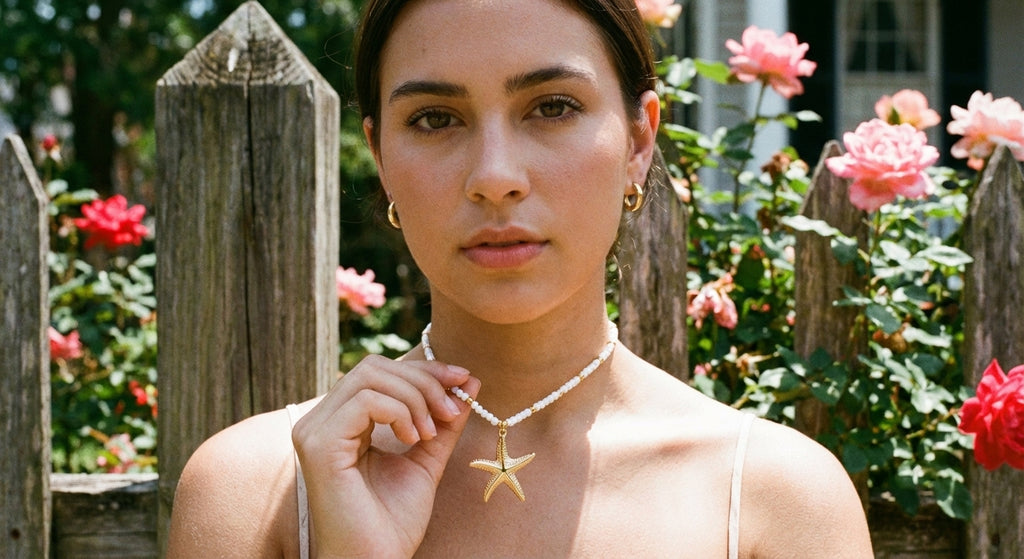 AI Editorial - Swirl Starfish Pendant Oval Beaded Necklace