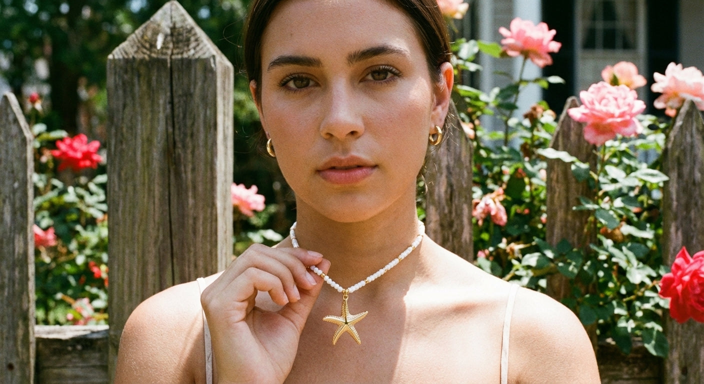 AI Editorial - Swirl Starfish Pendant Oval Beaded Necklace