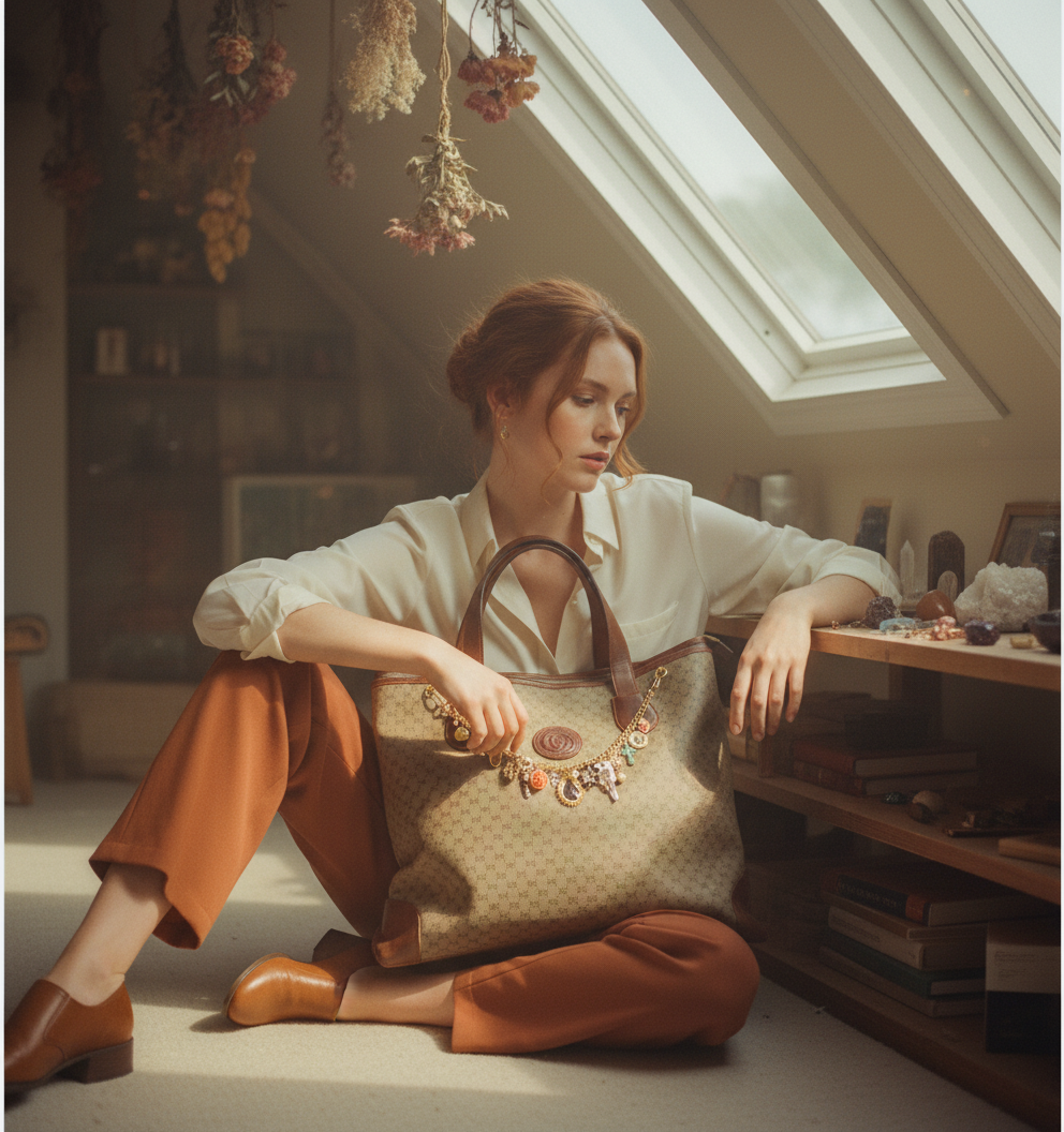 AI Editorial - OOAK Vintage Gucci Large Satchel Purse with Charmed Chain Strap