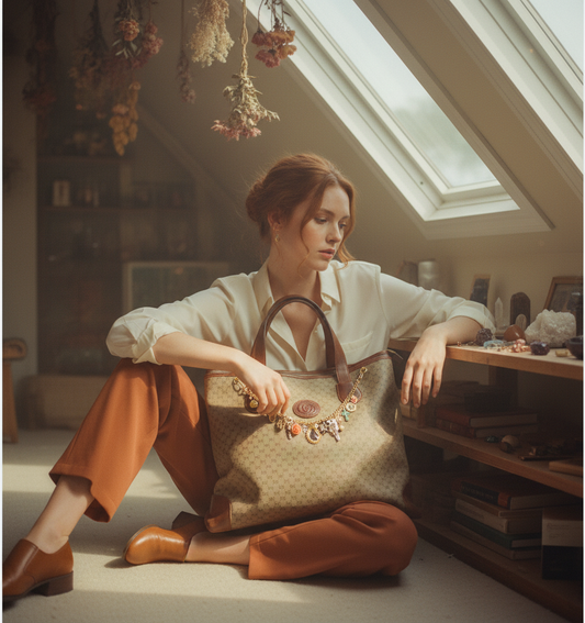 AI Editorial - OOAK Vintage Gucci Large Satchel Purse with Charmed Chain Strap