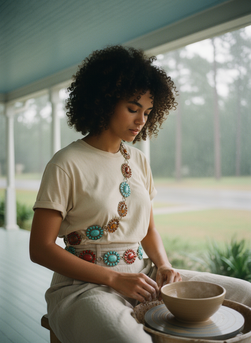 AI Editorial - Western Oval Concho Disc Chain Belt