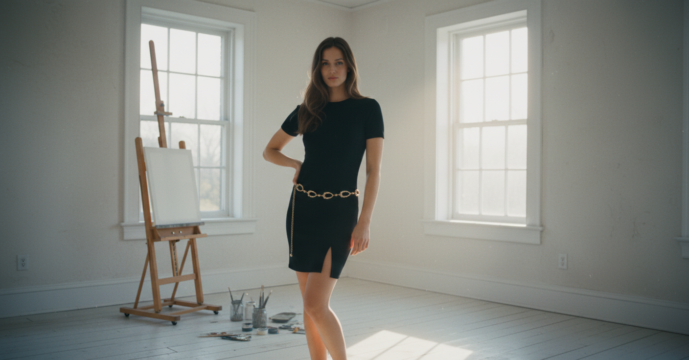 AI Editorial - Abstract Metallic Bubble Oval Chain Belt