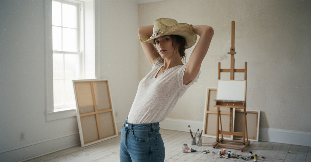 AI Editorial - Long Horn Charm Strap Vintage Western Cowboy Hat