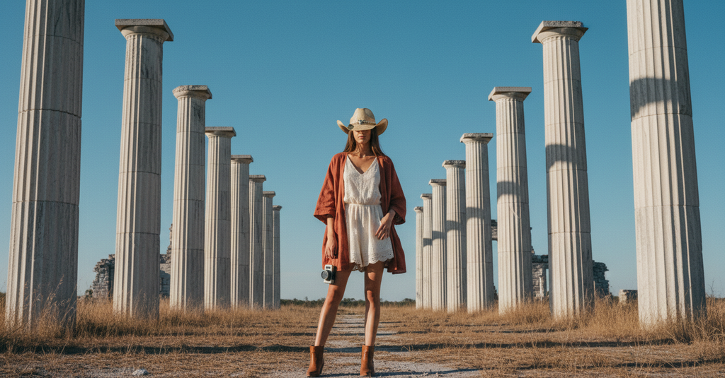 AI Editorial - Long Horn Charm Strap Vintage Western Cowboy Hat