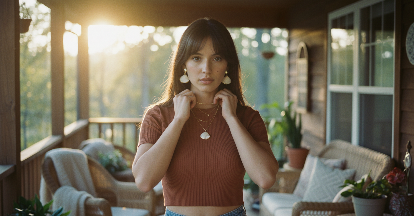 AI Editorial - Gold Accent Seashell Dangle Stud Earrings